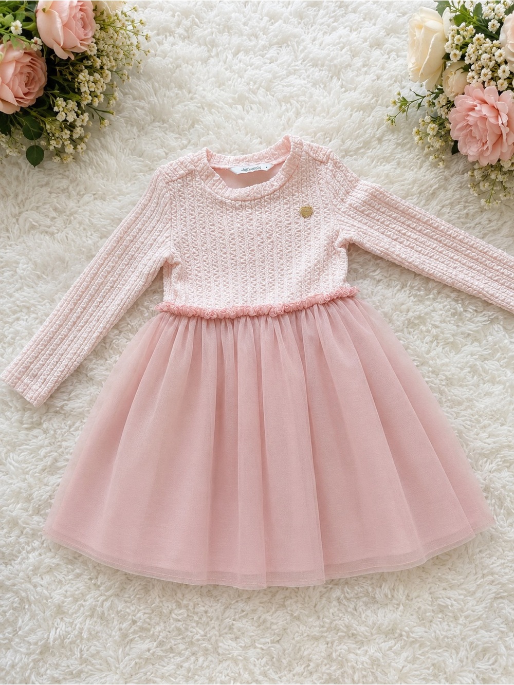 Girls' Pink Knit Bodice Tulle Dress - Elegant Party Dress
